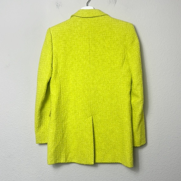 ZARA Lime Green Buttoned Textured Weave Blazer - Picture 6 of 7